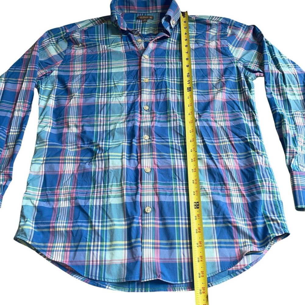 Peter Millar Mens Button Down Summer Comfort Plaid Blue Pink Performance Shirt - Picture 8 of 9